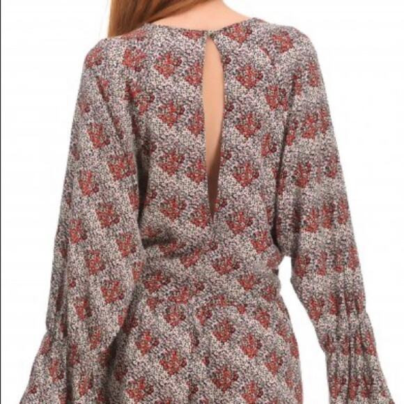 Zara Trafaluc Collection Red & Black Floral Long Sleeve Shorts Romper Size XS - Picture 16 of 16